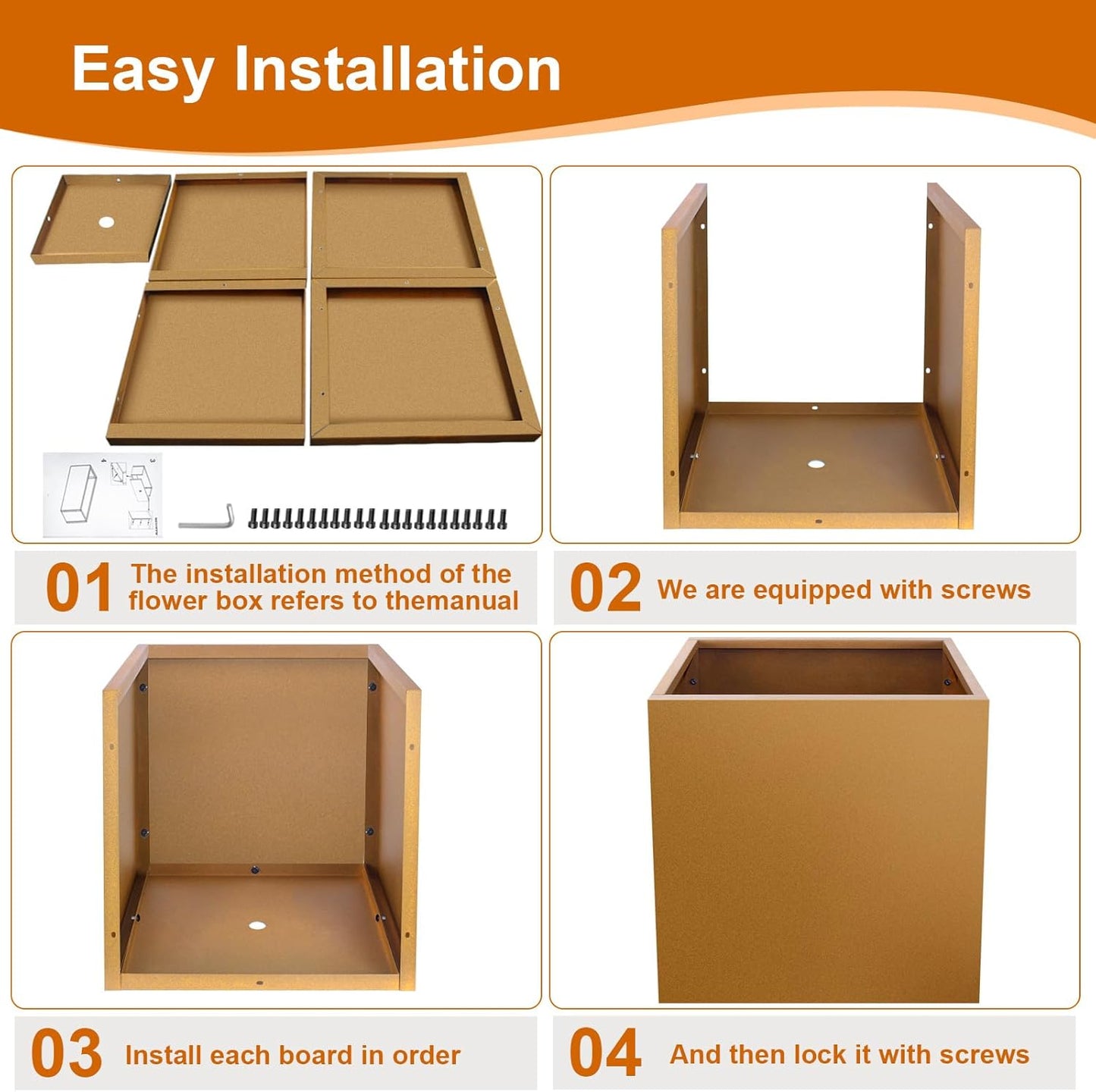 Corten Steel Planter Box 25"x24"x24", Metal Planter Spliced Flower Pot with Partitions, Outdoor & Indoor Large Rectangular Planter Box for Porch, Patio, Garden, Commercial Décor