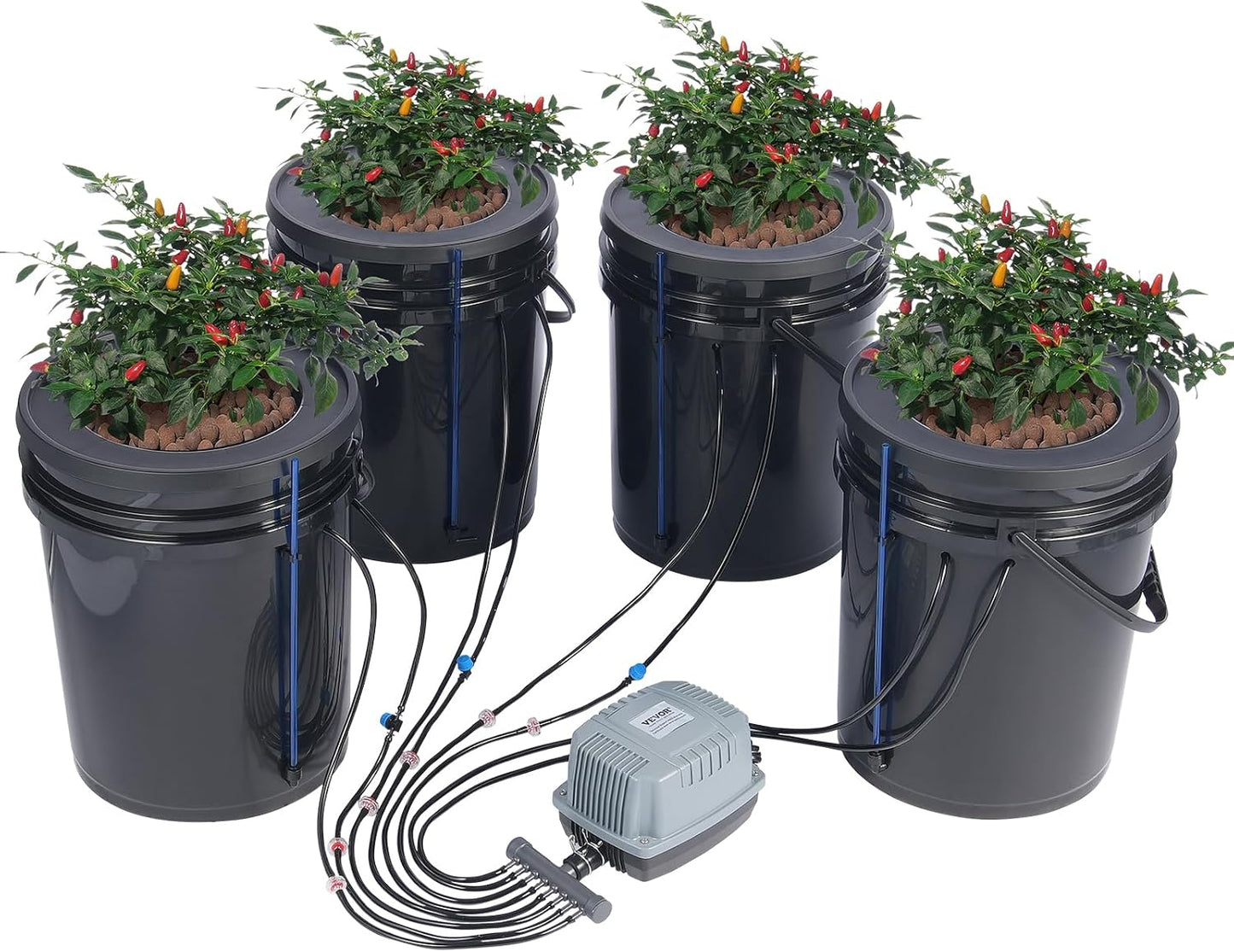 VEVOR DWC Hydroponics Grow System, Hydroponic Growing System with Top Drip Kit, Deep Water Culture 5-Gallon 4 Buckets, with Air Pump, Air Stones and Water Level Device for Leafy Vegetables