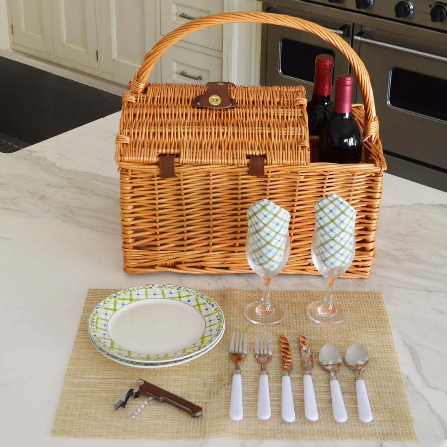 Picnic at Ascot Vineyard Willow Picnic Basket with service for 2 - Gazebo