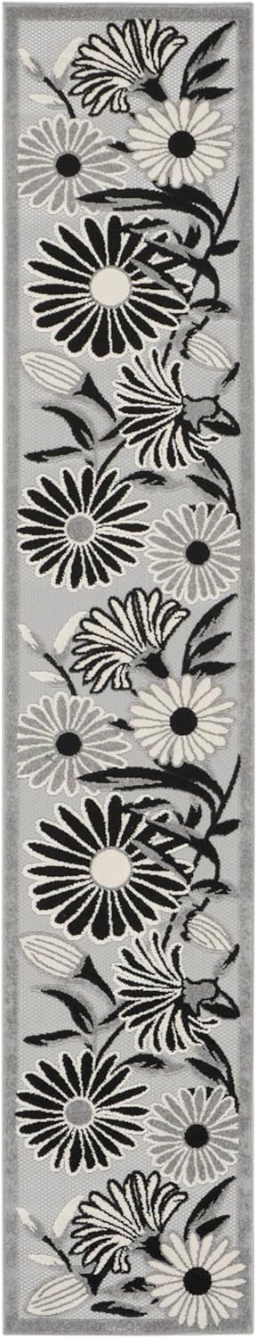 Nourison Home Aloha Black White 2' x 6' Area Rug Easy Clean, Non Shedding, Bed Room, Living Room, Dining Room, Kitchen (6' Runner)