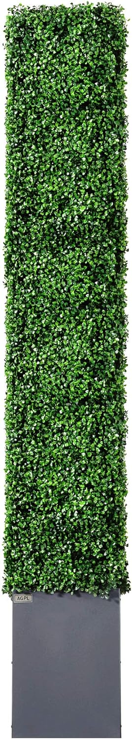 AGPL Upgraded Artificial Boxwood Hedge Wall with Dark Gray Stainless Steel Planter Box (79" Height 48" Width 12" Deep) Room Divider and Privacy Wall (79)
