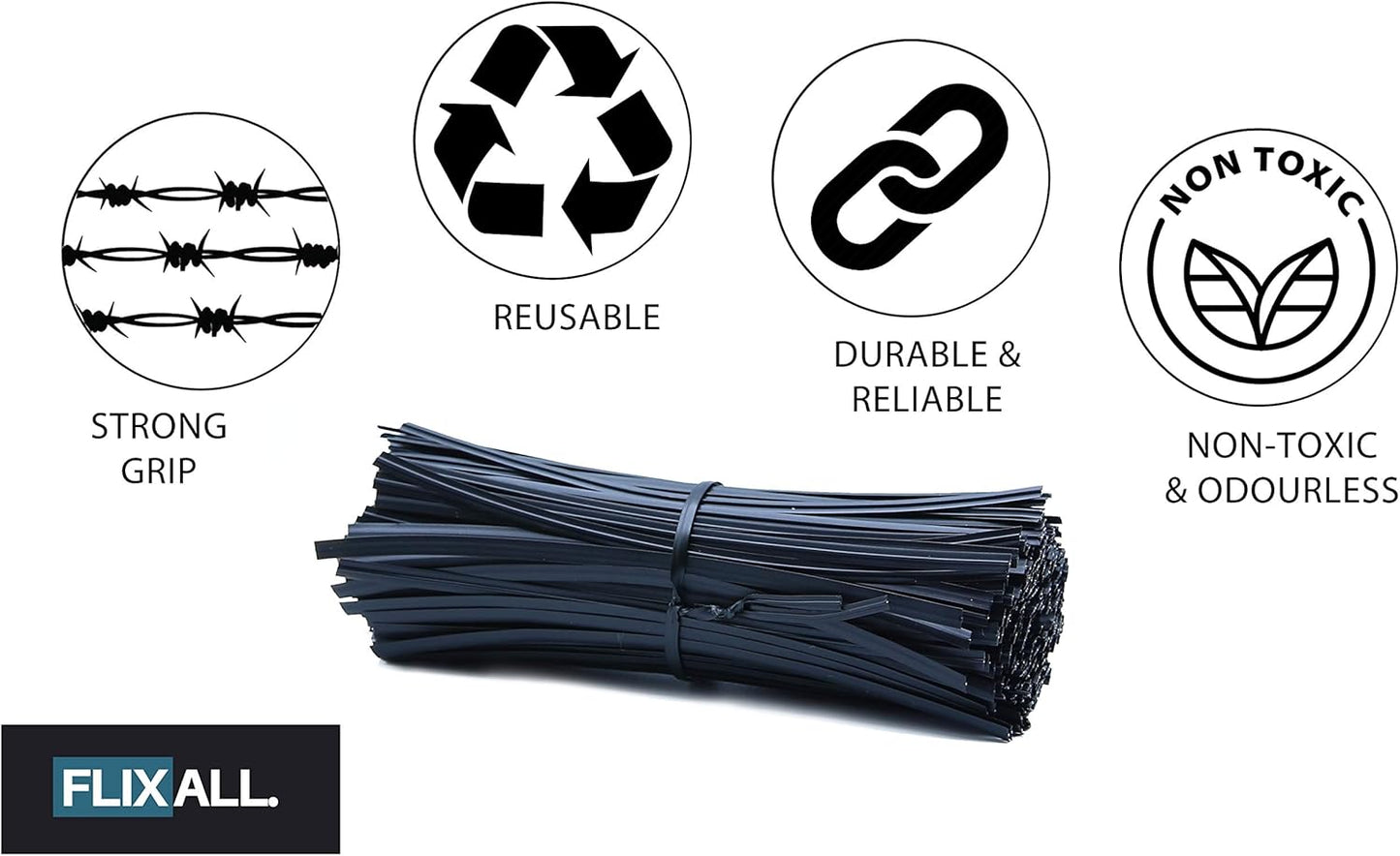 5 inches Twist Ties Pack of 100 - Premium Quality Reusable Black Plastic Coated Twist Ties for Bags, Cords - Bread Ties for Household