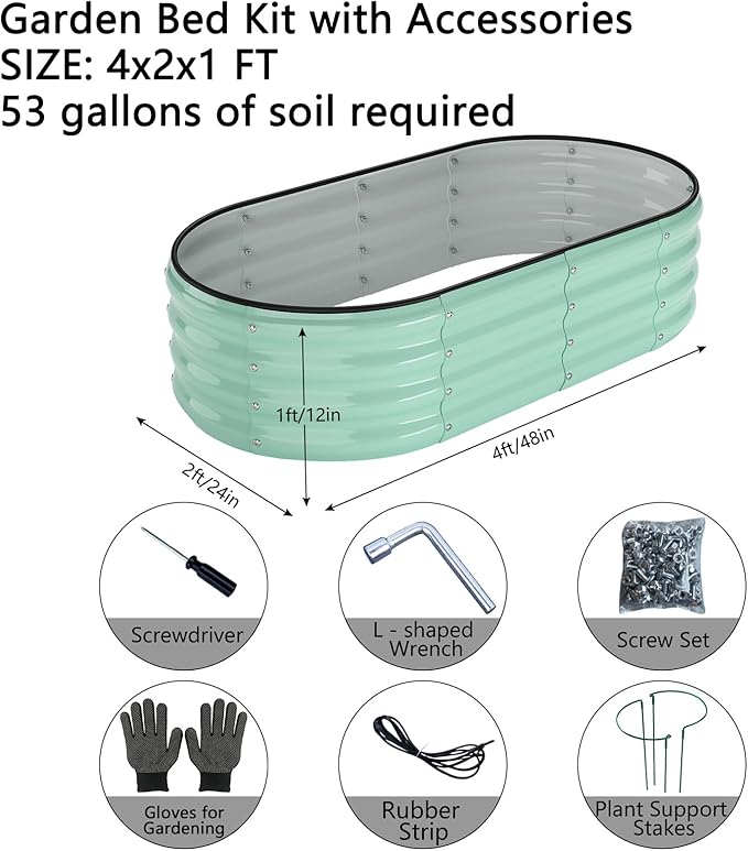 Galvanized Metal Planter Raised Garden Bed Kit for Gardening Outdoor，4x2x1ft Planter Grow Garden Box Raised Flower Bed，Long Vegetable Clearance Herb Raised Garden Beds for Gardening Green