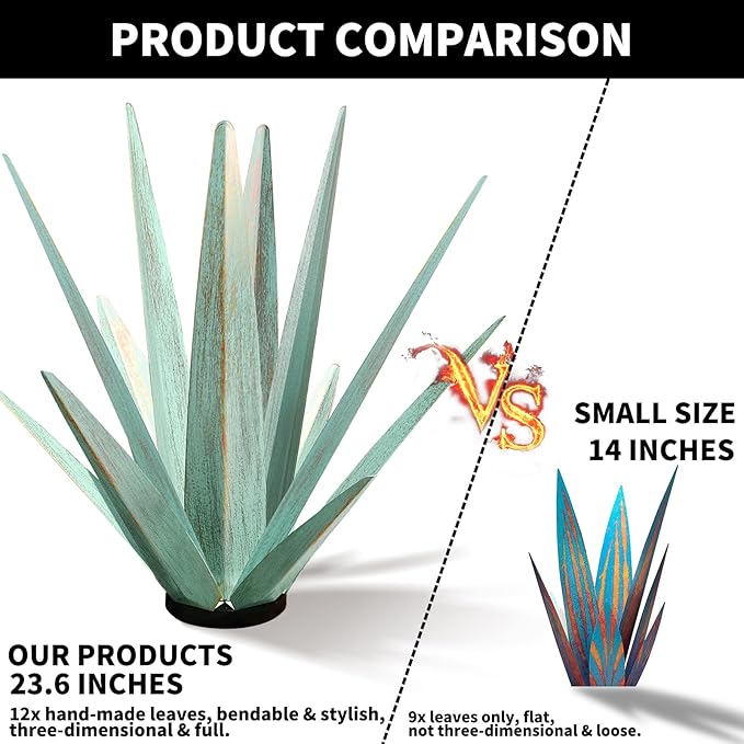 Large Tequila Rustic Sculpture, Rustic Metal Agave Plants for Outdoor Patio Yard, Home Decor Hand Painted Metal Agave Garden Yard Statue, Outdoor Lawn Ornaments (Mint Green - L)