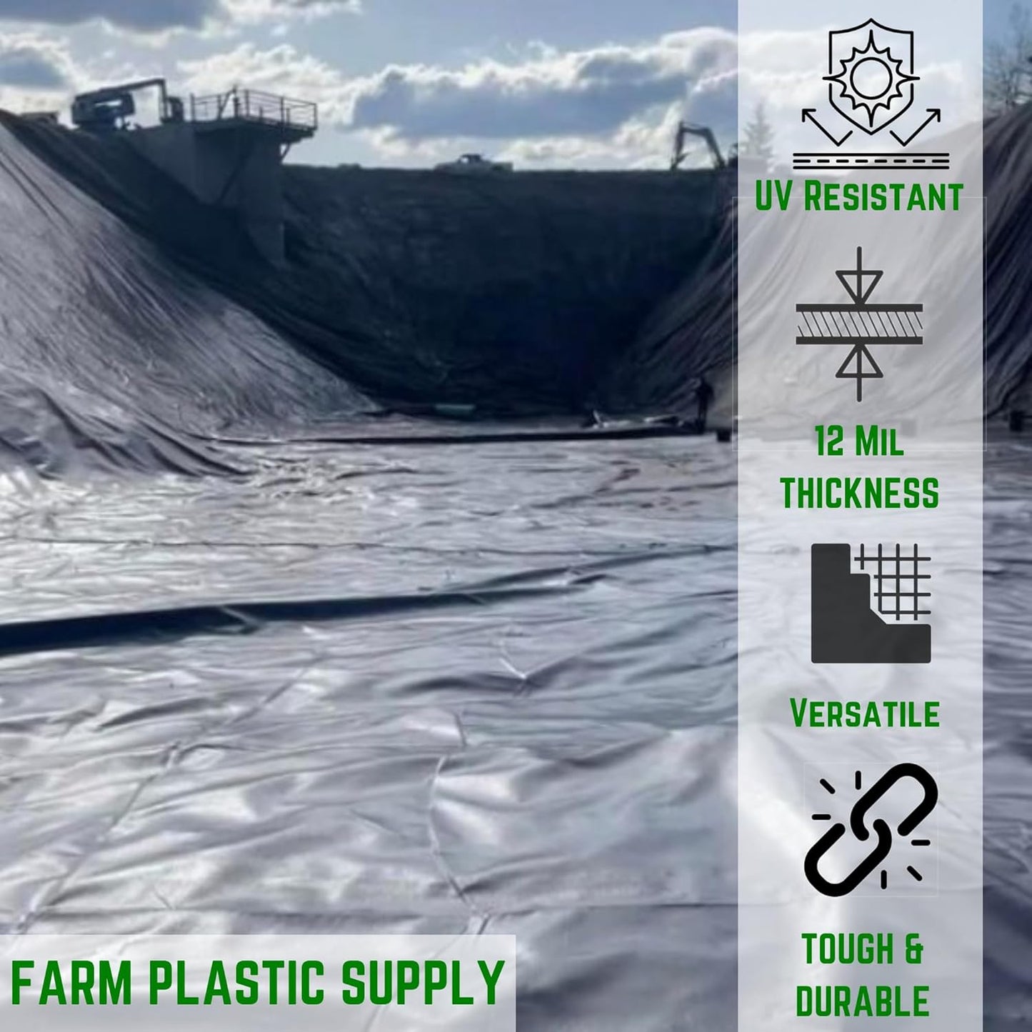 Farm Plastic Supply - 12 Mil String Reinforced Black/White Pond Liner - 12 Mil Fish Pond HDPE Liner, Pond Liners for Outdoor Ponds, Koi Ponds, Garden Fountain, Containment Liner (12' x 30')