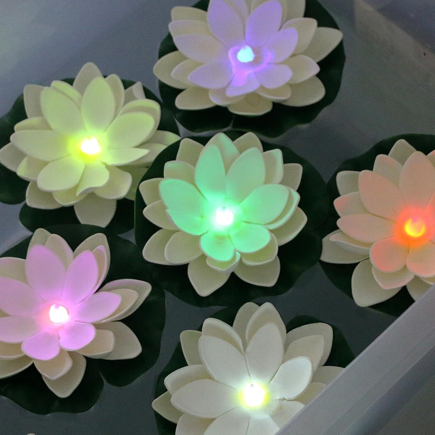 12 PCS Floating Lotus Lights - Artificial LED Lotus Waterproof Battery Operated Water Activated Color Changing Fake Lily Pad Lights for Pool Pond Lantern Garden Outdoor Decor
