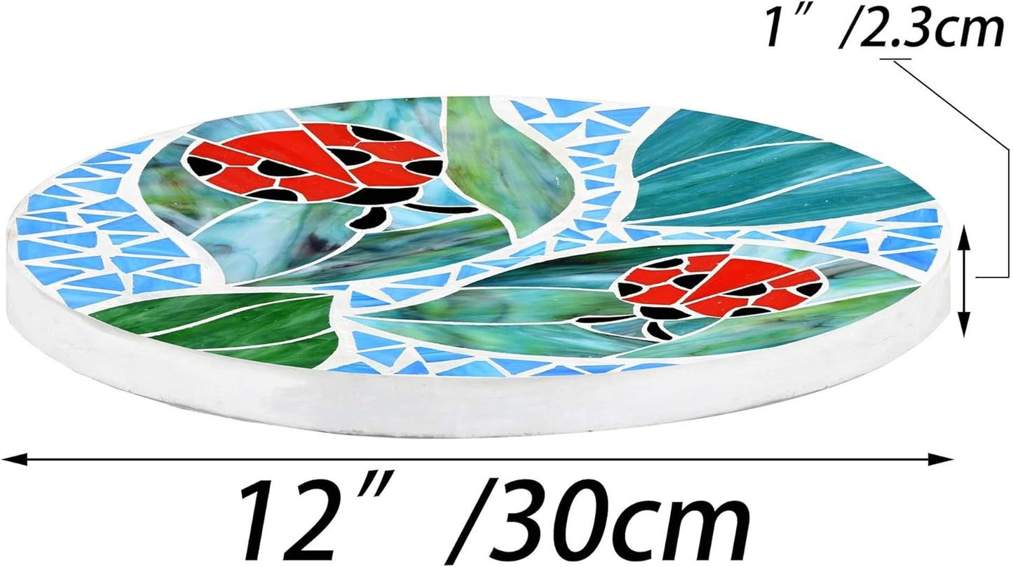 Bieye MSS001 Tiffany Style Stained Glass Mosaic Decorative Stepping Stone for Garden Decor (12" Round, Ladybug)