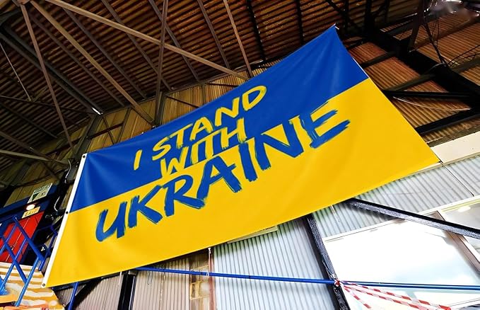 I Stand with Ukraine Flag Extra Large Flag 12x18FT Giant Ukrainian National Polyester Banner With 5 Grommets Fade Resistant Vivid Color For Patriotic Festival Events Party Decoration
