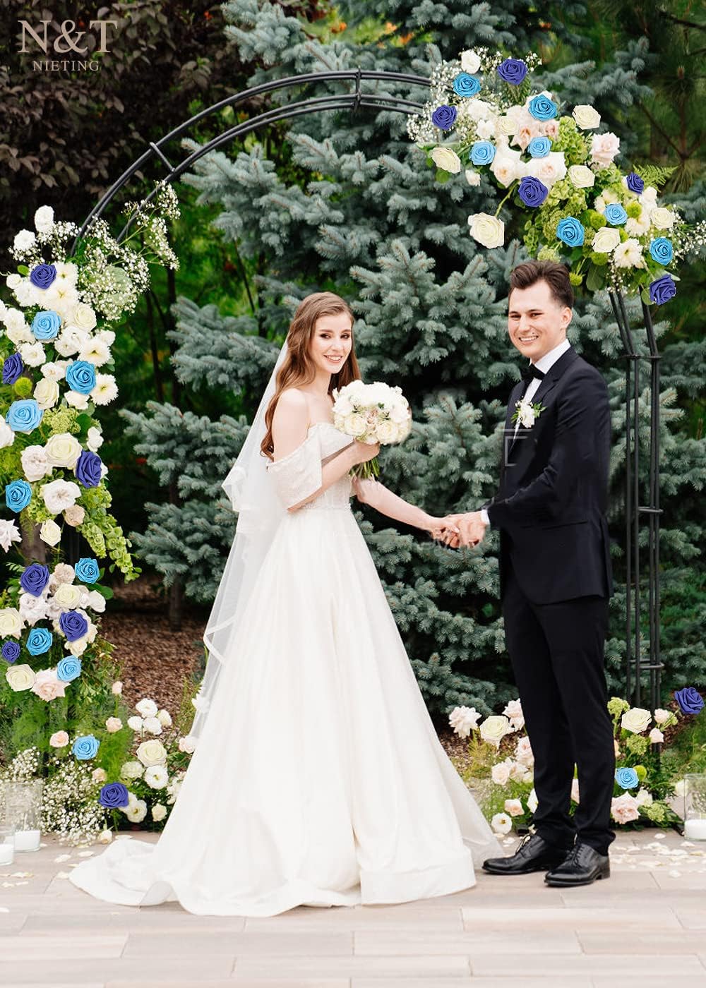 N&T NIETING Blue Roses Artificial Flowers, 25pcs Fake Flowers Rose Perfect for DIY Wedding Bridesmaid Bridal Bouquets Centerpieces Home Flower Arrangement Decoration, Series Blue