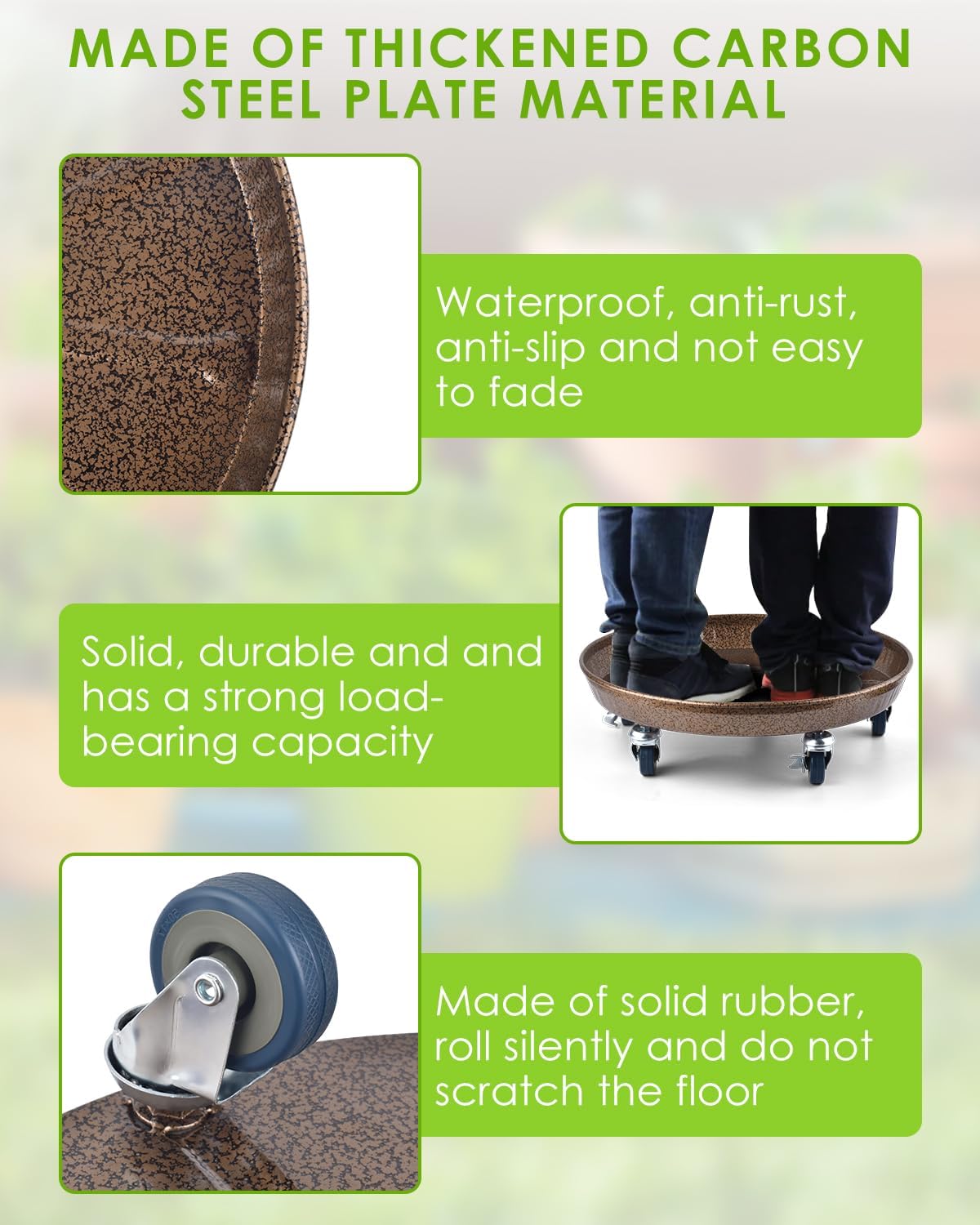 PACETAP 2Pack 11.8'' Large Plant Stand with Lockable Wheels, Heavy-Duty Plant Caddy with Casters for Indoor and Outdoor, Round Rolling Garden Pot Mover to Carry Potted Flower Pot