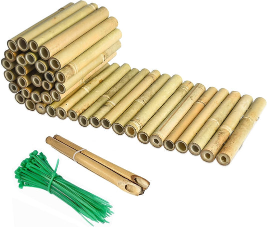8x39IN Natural Bamboo Edging, Bamboo Garden Border Edging, Outdoor Landscape Edging for Decorative Garden, Patio Flower Garden Bed, Lawn, Yard, Pool Fences（1Pc with 3 Short Poles）