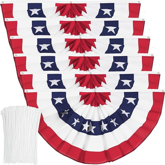 USA Pleated Fan Flag American US Bunting Flag Patriotic Half Fan Banner Flag with Canvas Header and Brass Grommets for 4th of July Memorial Day Indoor Outdoor Decoration (6, 3x6 Feet)