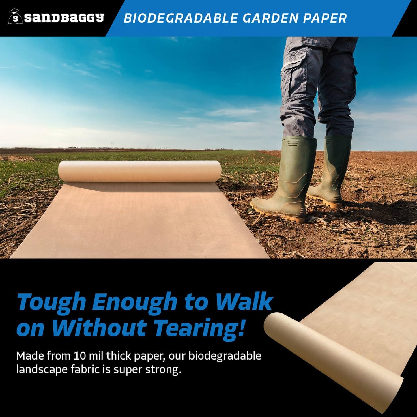 Sandbaggy Biodegradable Landscape Fabric - Garden Paper for Weeds - Paper Mulch Rolls - Made in America (2 ft x 50 ft, 1)