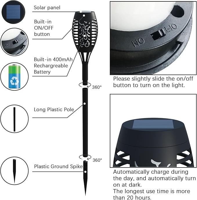 Solar Lights Outdoor, Upgraded 10 Pack Solar Torch Lights Outdoor Flickering Flame for Garden Decor, Waterproof Outdoor Lights Solar Powered, Tiki Torches for Outside Yard Patio Pathway Decor