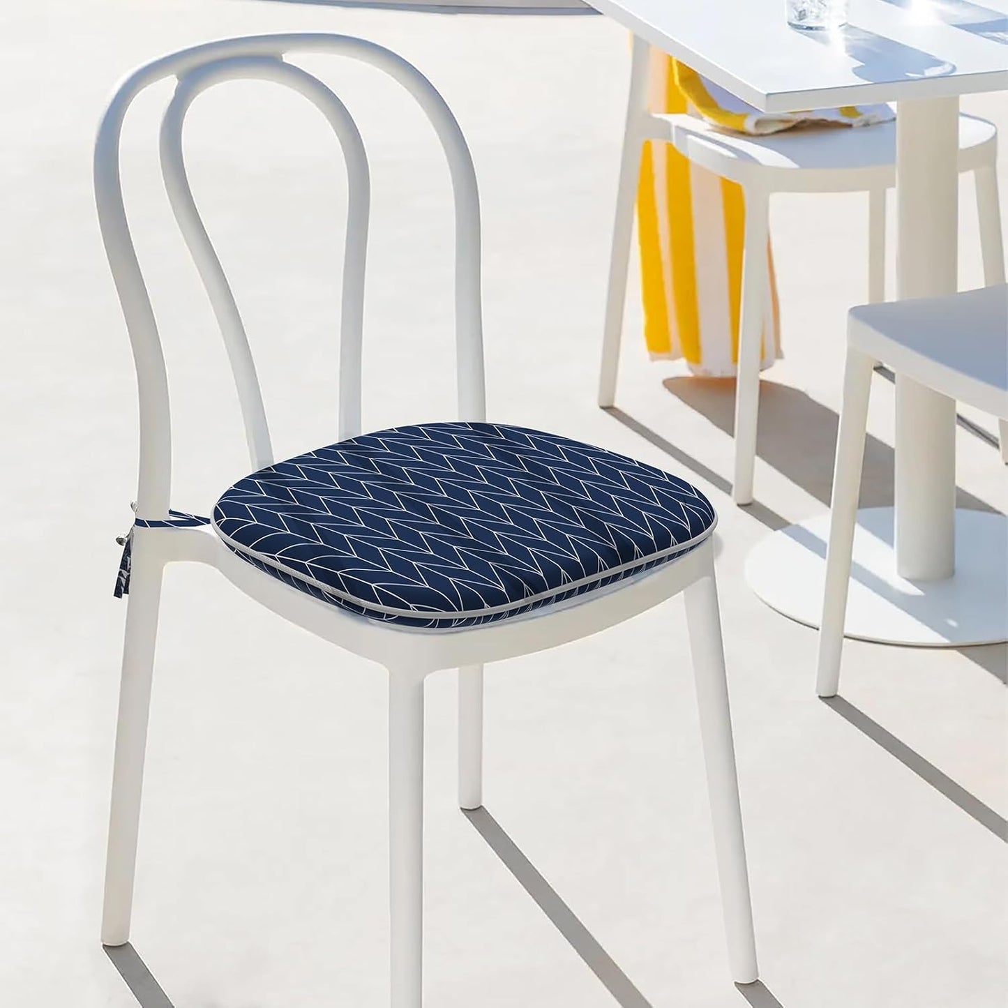 Indoor/Outdoor Chair Cushions 16x17 Inch, Patio Chair Cushions with Ties, All Weather Seat Cushions for Patio Furniture Home Garden Chair Use, Set of 4, Herringbone Navy