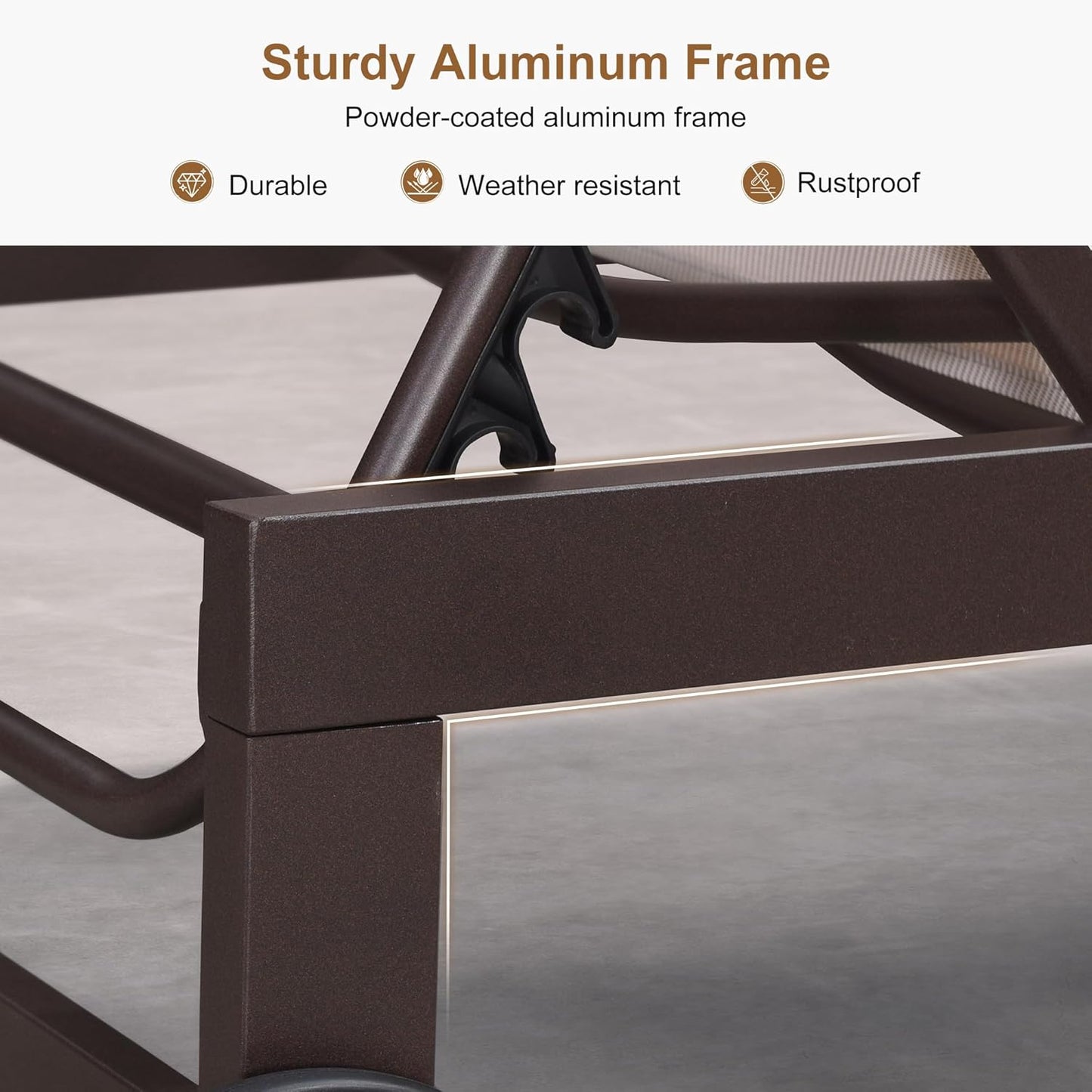 PURPLE LEAF Outdoor Chaise Lounge Chair Set of 3, Pool Lounge Chair for Outside, Aluminum Patio Chaise Lounger with Adjustable Backrest and Wheels for Deck, Outside, Lawn, Garden, Linen