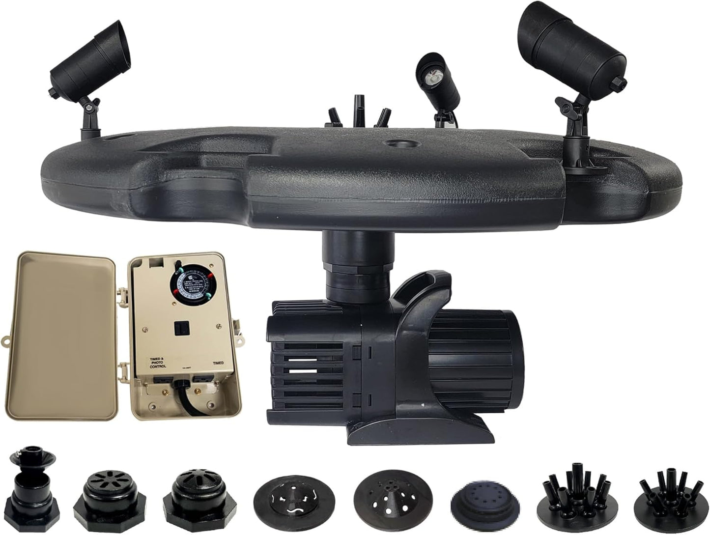 HALF OFF PONDS Floating Fountain – 1.2 HP Pond Aerator with 200' Cord – 10,000 GPH Water Pump – 11 Spray Patterns - Color-Changing Lights & Control Box - for Large Ponds, Lakes & Water Gardens