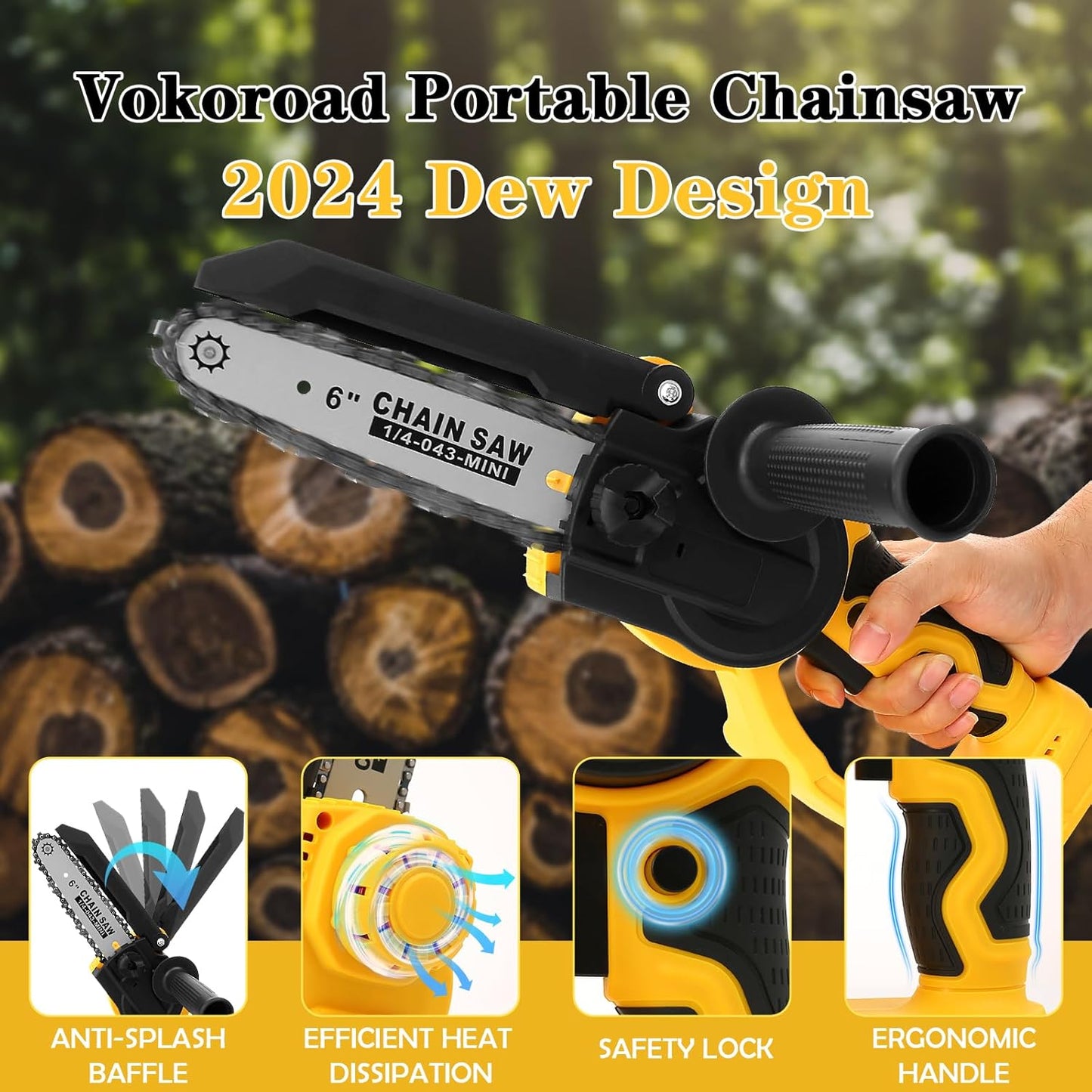 Mini Chainsaw for Dewalt 20V MAX Battery, Brushless 8 Inch & 6 Inch Handheld Pruning Chainsaws with Security Lock, Cordless Portable Chain saw for Tree Branches/Wood Cutting(Tool Only)