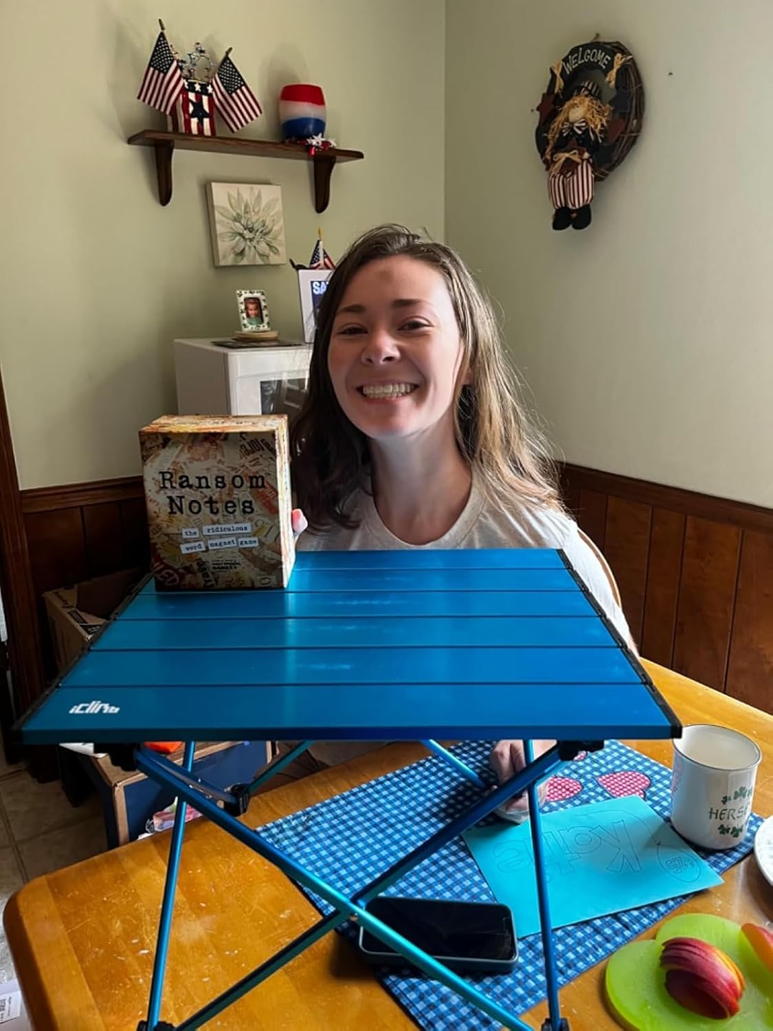 iClimb Ultralight Compact Camping Folding Table with Carry Bag (Blue - S)