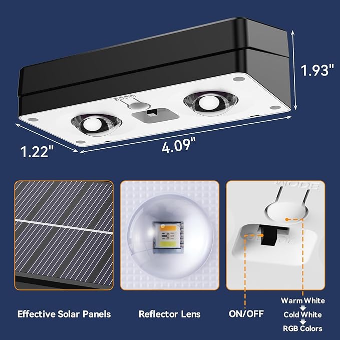 Solar Fence Lights Outdoor,Fence Solar Lights Outdoor IP65 Waterproof Designed with 12 Modes RGB 10 Colors for Wall Step Pool Railing Patio Backyard Holiday Feature Decorations (2 Pack)