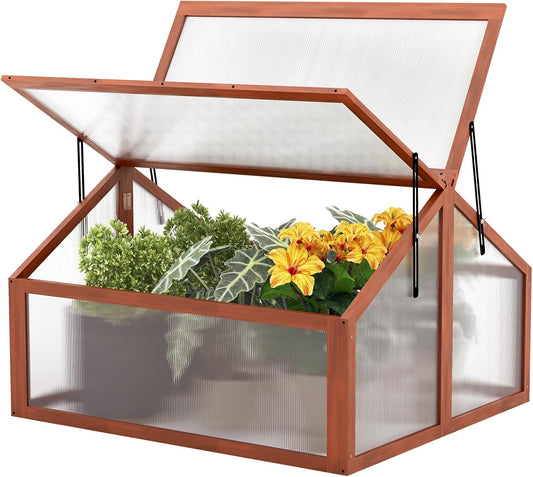 Giantex Garden Portable Wooden Cold Frame Greenhouse Raised Flower Planter Protection (35.4"X31.3"X23.0")