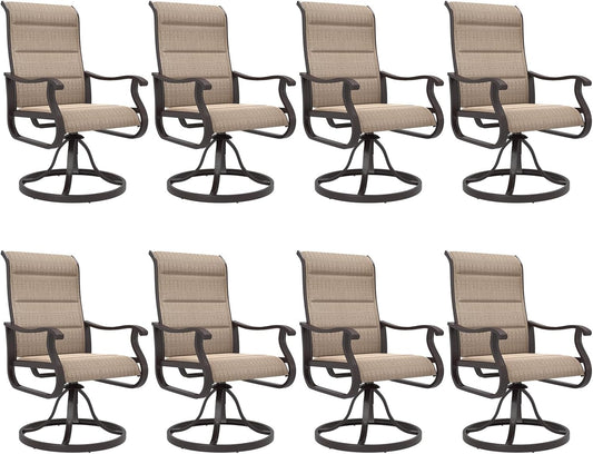Amopatio Padded Patio Swivel Chairs Set of 8, Outdoor Dining Chairs with Ultra Soft Textilene High Back Seat & Metal Rocker Frame, for Backyard Deck Lawn Garden, Brown