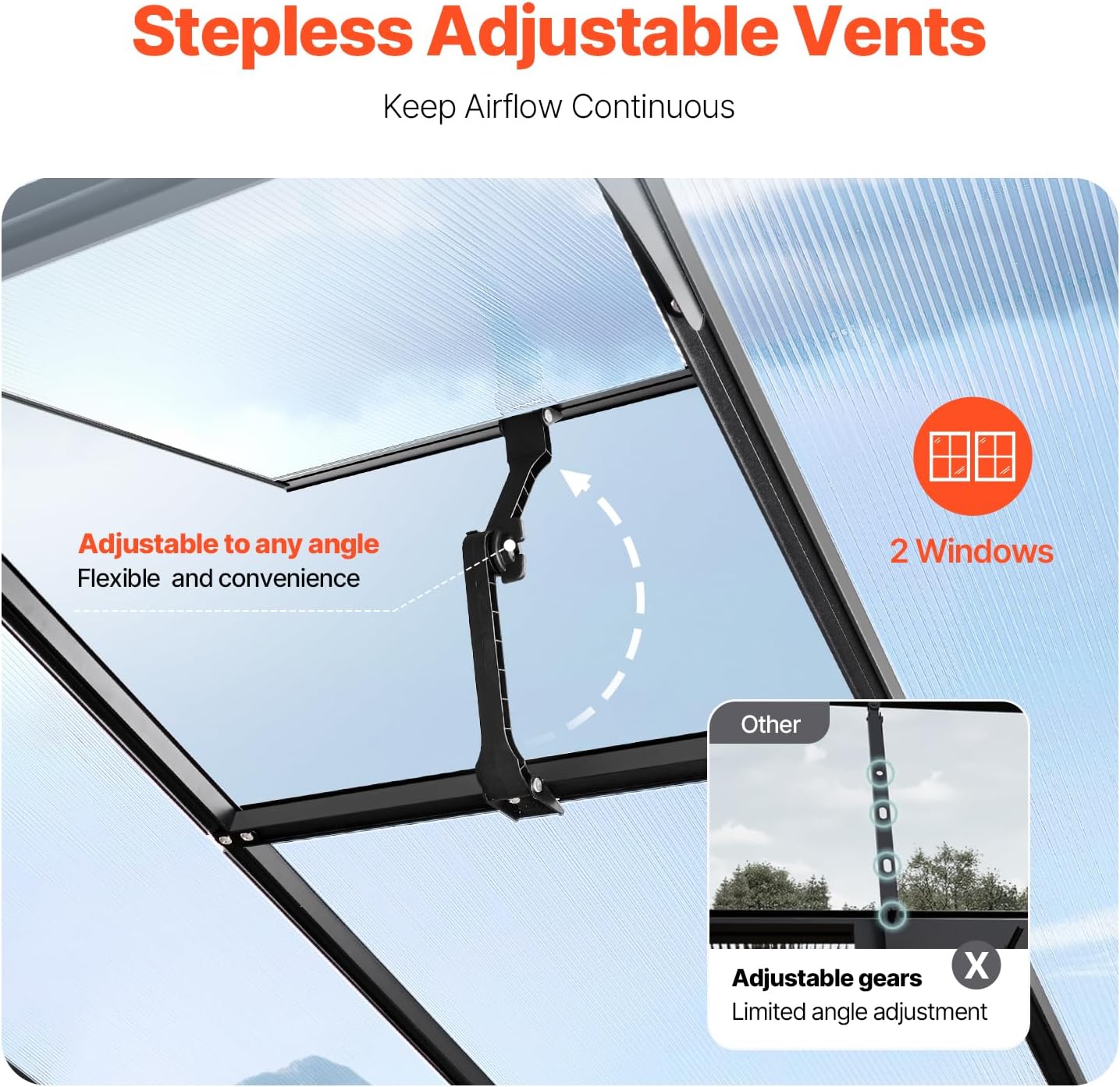 VEVOR Polycarbonate Greenhouse, 8 x 14 Ft, Outdoor Greenhouse with 2 Vent Windows, Pavilion Styled Greenhouse with Hinged Door, Aluminum Large Walk-in Greenhouse Kit for Outside Garden Backyard