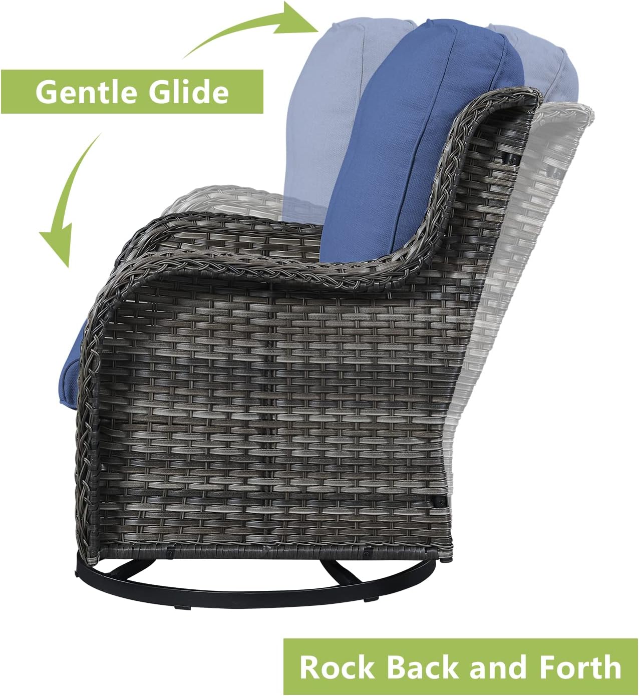 Outdoor Patio Swivel Rocker Chairs - Single Wicker Rattan Patio Swivel Rocking Chair with High Back,Deep Seating and Comfort Cushions for Deck Porch Garden,Mixed Grey/Blue