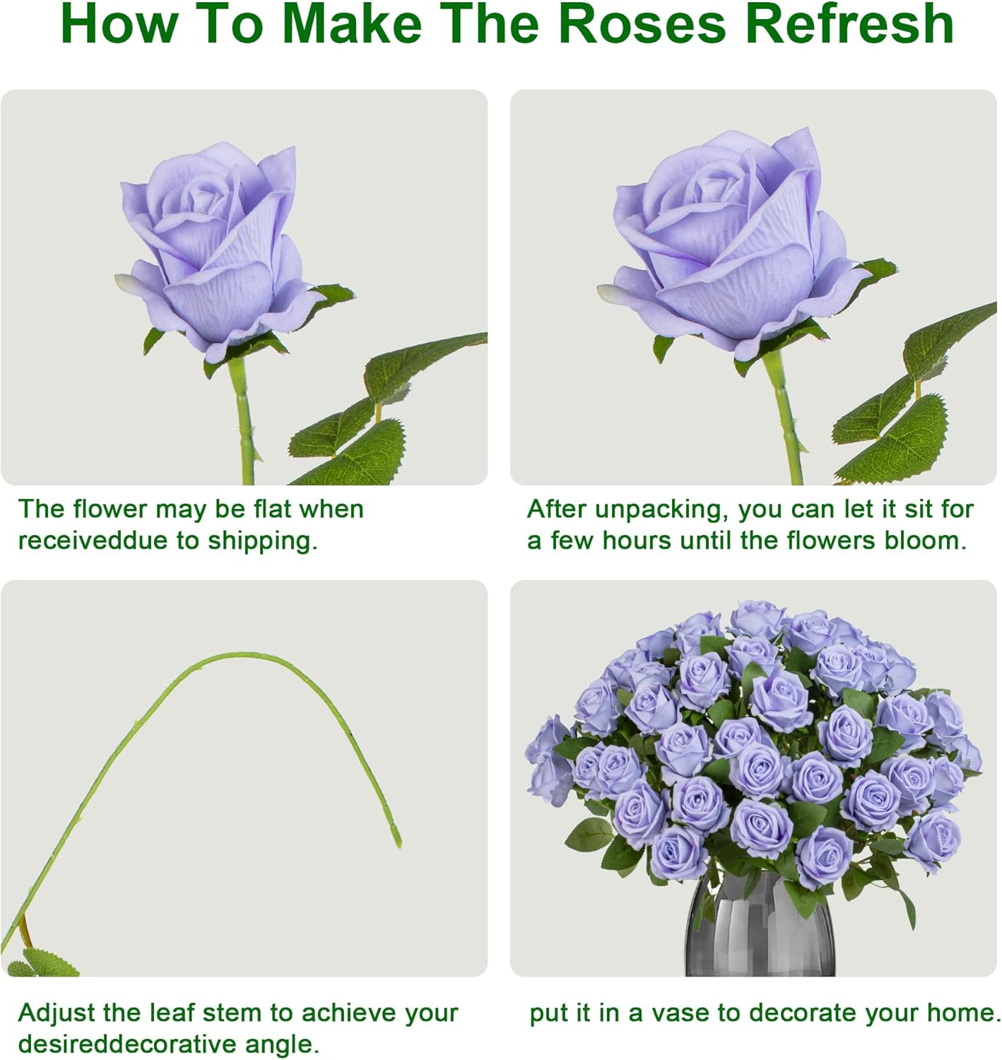 Fake Plants Roses Flowers Plastic Flowers Spring Decorations for Home Gifts for Gf Roses Artificial Flowers for Vase Fake Flowers Home Decor 19.6"(Light Purple 50PCS)