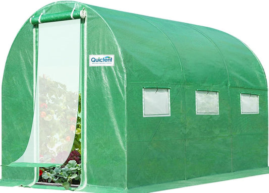 Quictent Premium Greenhouse for Outdoors, 10x6.6x6.6FT Upgraded Portable Walk-in Heavy Duty Frame Large Garden Plant Hot Outside Hoop House, 6 Ventilated Screen Window and Zipper Screen Door, Green