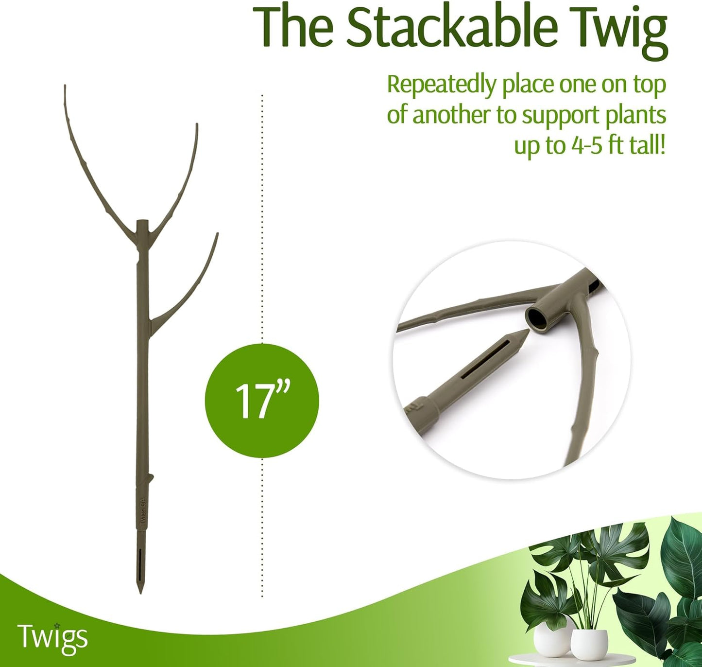 Stackable Plant Support Stakes, Stem Holder Structures for Indoor & Outdoor Use, Garden Accessories for Climbing & Potted Plants, Trellis Alternative - Moonstone, 10 Pack, 17" L