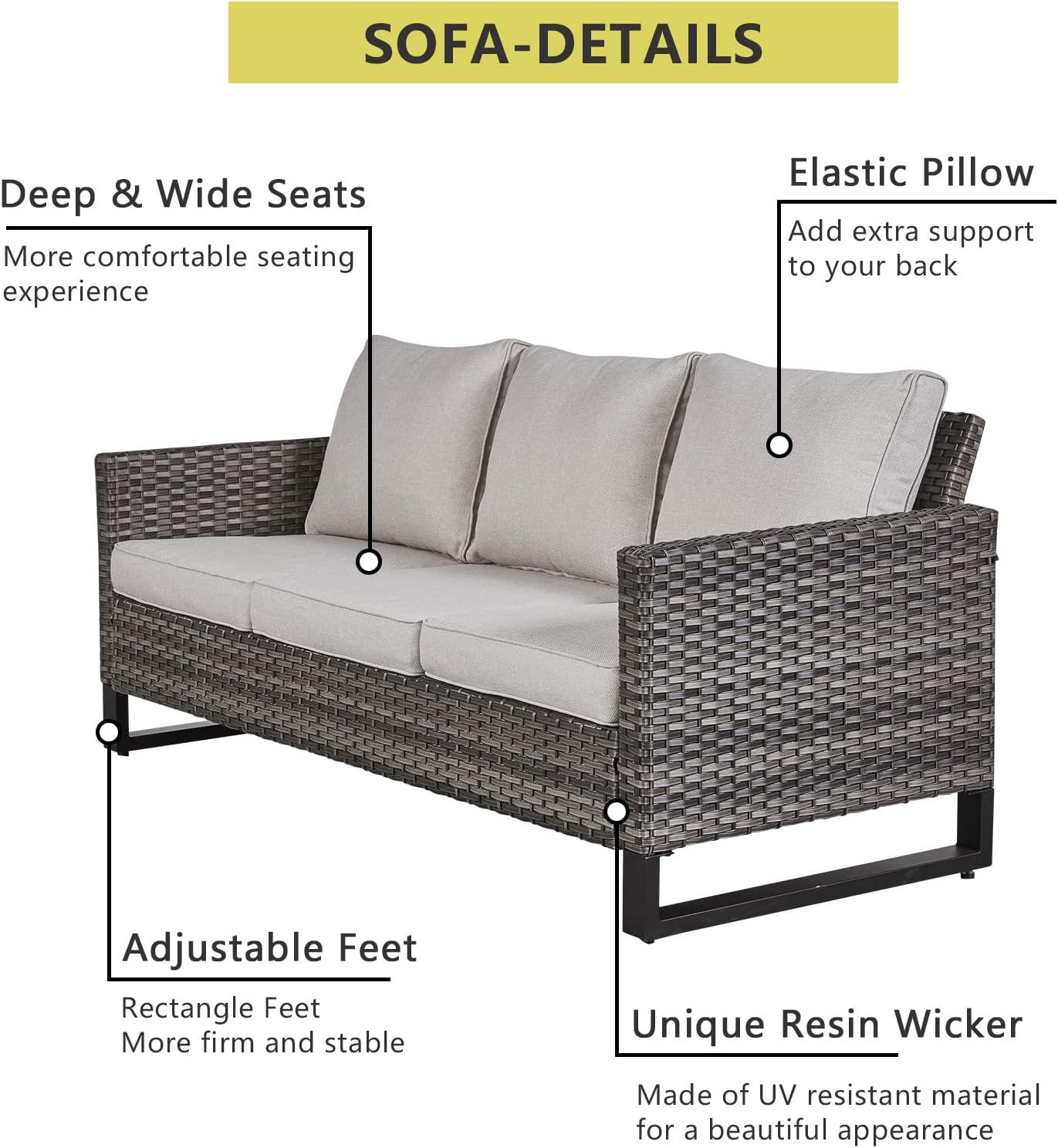 HUMMUH 6 Piece Patio Furniture Set Outdoor Sectional Sofa,PE Wicker Patio Swivel Rocker Chairs with Ottomans Side Table for Porch,Garden,Backyard