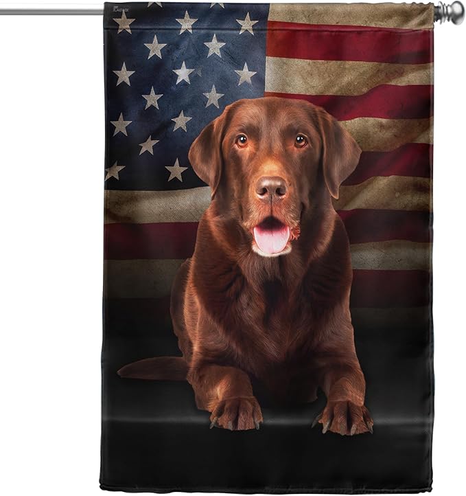 FLAGWIX Patriot American Dog Flags - Chocolate Labrador American Double Sided Flag - 4th of July Decorations for Home, Outside, House Flag 30x40 Heavy Duty Canvas, Decorative Indoor Outdoor Flag