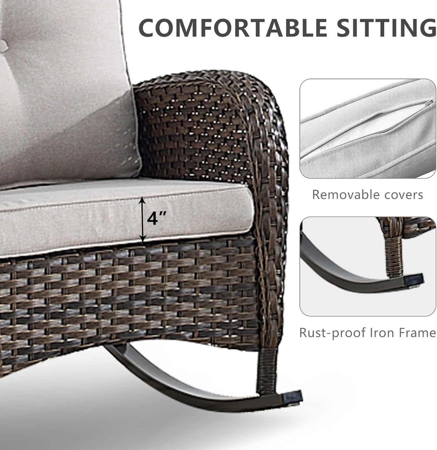 HUMMUH 6-Piece Outdoor Patio Furniture PE Wicker Patio Conversation Set,High Back Patio Couch with Ottomans Outdoor Rocking Chairs for Backyard,Porch,Deck