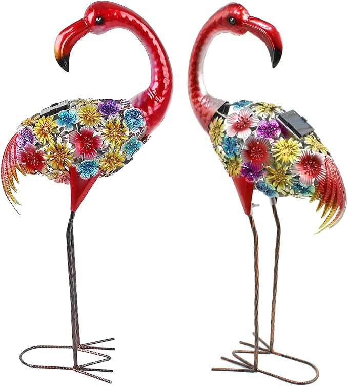 Solar Outdoor Garden Lights,25.3 Inch Height Metal Flamingo Sculptures Garden Statues,Mothers Day Ideal Gifts, Waterproof Path Lights Lawn Stake Ornaments for Patio Pathway Lawn Porch Yard Decoration