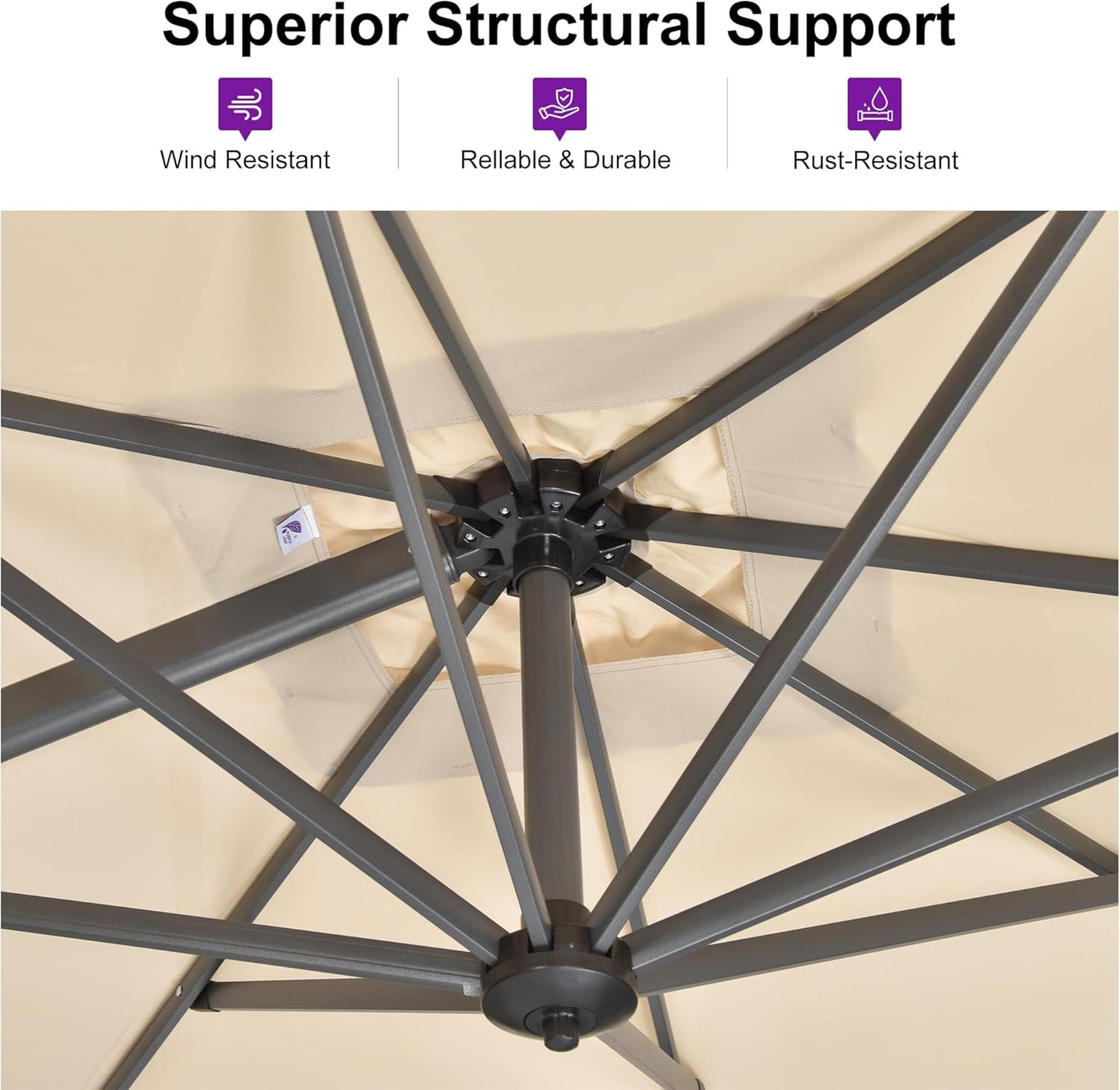 PURPLE LEAF 10 Feet Patio Umbrella Outdoor Cantilever Square Umbrella Aluminum Offset Umbrella with 360-degree Rotation for Garden Deck Pool Patio, Beige
