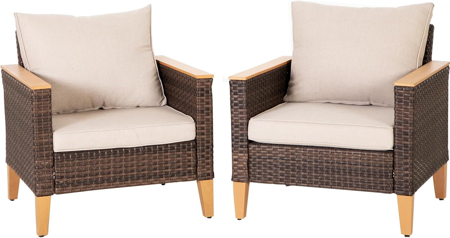 Sophia & William Outdoor Patio Sectional Sofa Set 2 Seats High Back Single Wicker Patio Furniture Chairs All-Weather Patio Conversation Set Outdoor Couch with 4" Thick Cushions, Beige