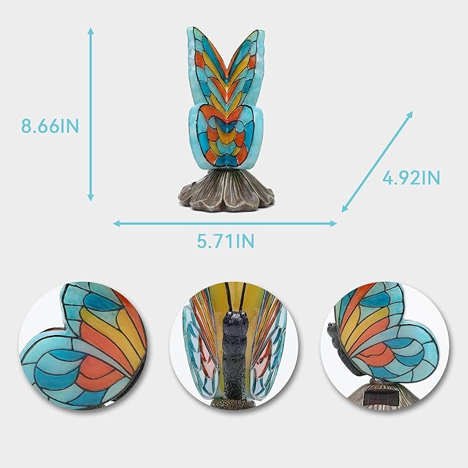Solar Butterfly Garden Statues,Butterfly Decor for Outdoor,Resin Colorful Butterflies Figurine with Solar Light for Patio,Balcony,Yard,Lawn Ornament,Perfect Garden Gift