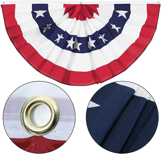 USA Pleated Fan Flag American US Bunting Flag Patriotic Half Fan Banner Flag with Canvas Header and Brass Grommets for 4th of July Memorial Day Indoor Outdoor Decoration (4, 3x6 Feet)