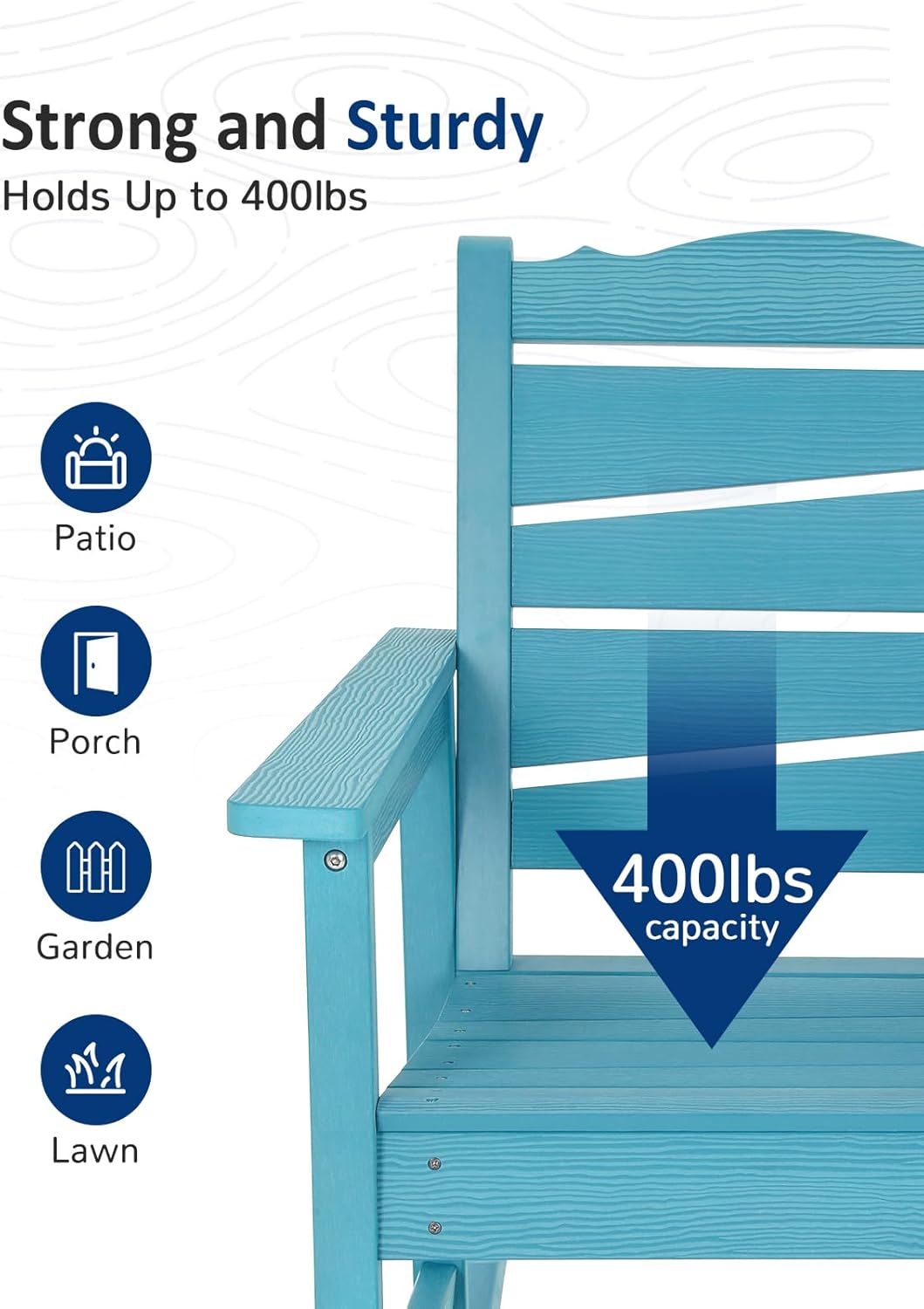 Patio Rocking Chairs Set of 2, Weatherproof HIPS Outdoor Rocking Chair for Adults, 400LBS Support Heavy Duty Porch Rocking Chairs for Garden, Lawn, Backyard, Outdoor and Indoor (Lake Blue)