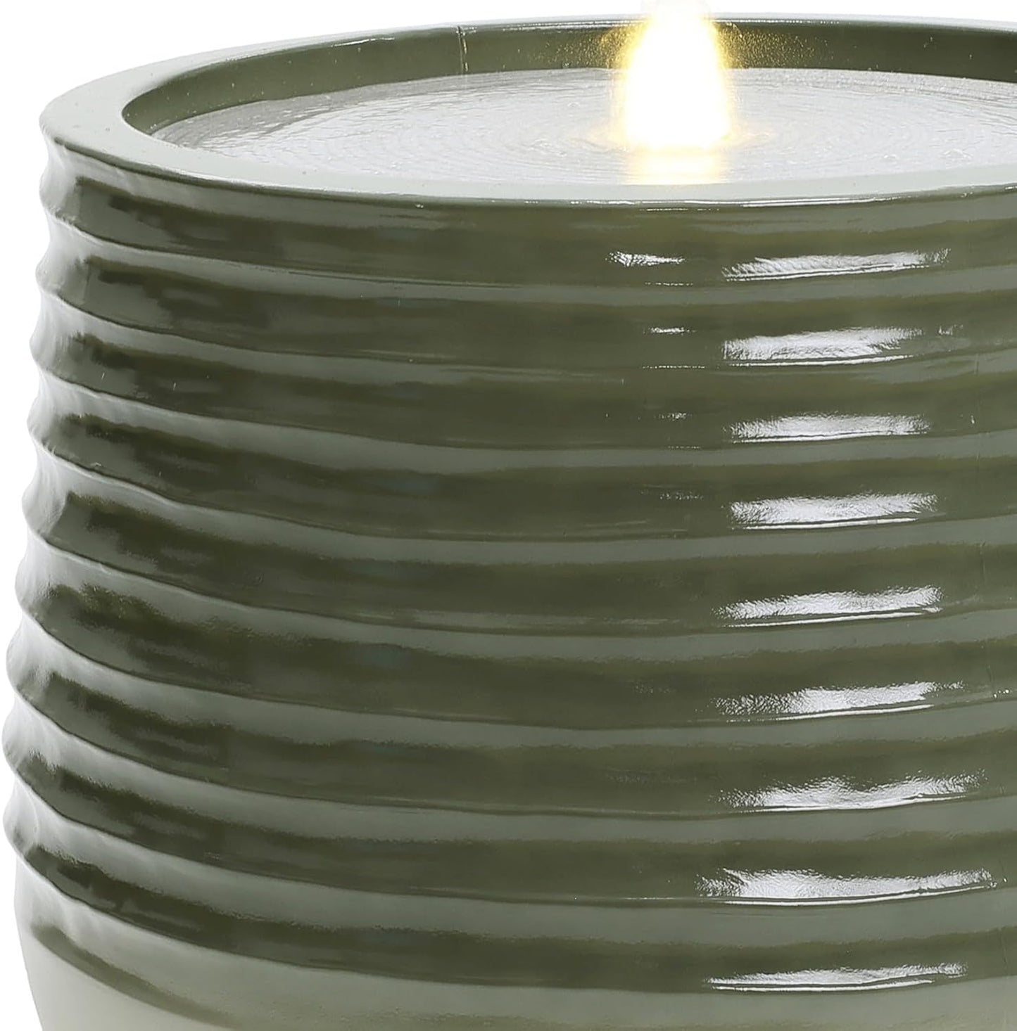 LuxenHome 20" Water Fountain Outdoor with LED Light, Modern Bubbling Garden Water Fountains with Gradient Color, Resin Outdoor Waterfall Fountains with Ceramic Like Glaze for Yard, Patio, and Porch