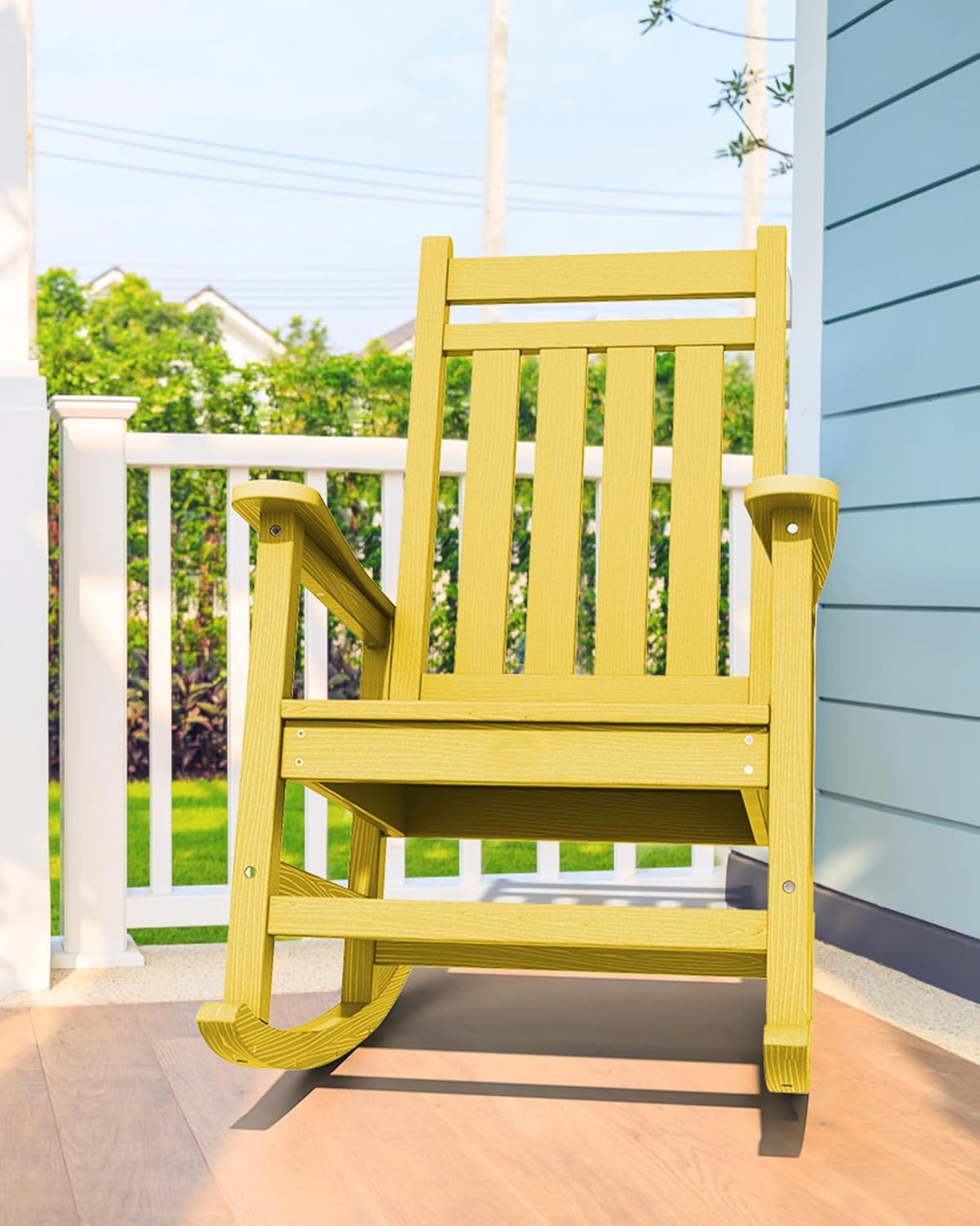 SERWALL HDPE Rocking Chair, Outdoor Rocking Chair for Adults, All Weather Porch Rocker for Lawn Garden, Yellow