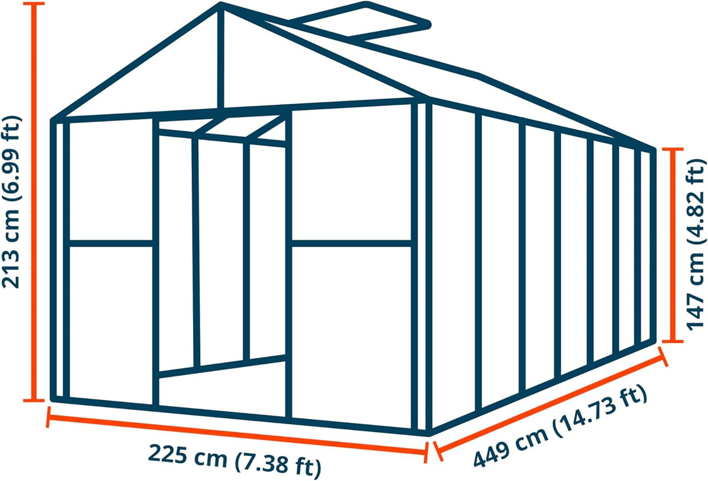 Greenhouse Topas 7 Aluminum Frame 7.4 x 14.7 ft with Approx. 8 mm Polycarbonate Panels