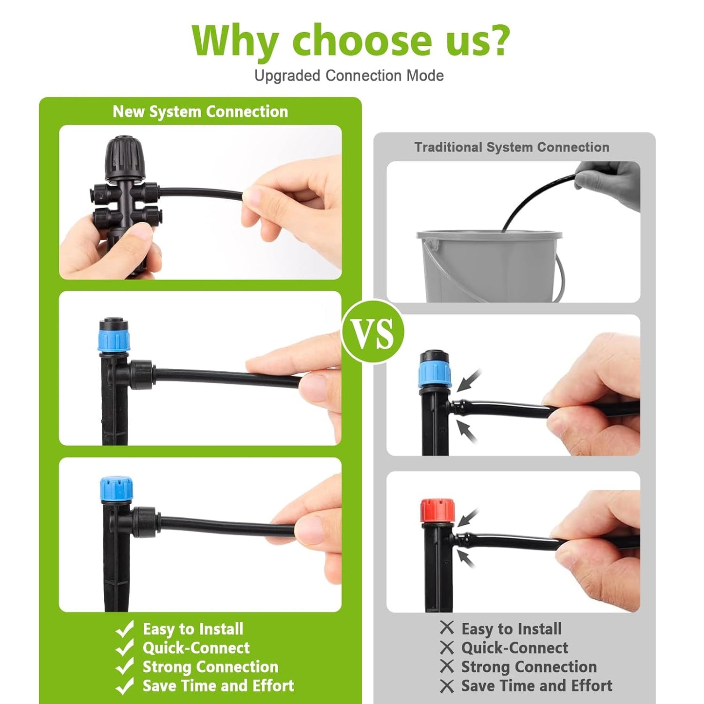 102FT Drip Irrigation System Kit, New Quick-Connect, Automatic Garden Watering Misting System for Greenhouse, Yard, Lawn, Plant with 1/2 inch Hose 1/4 inch Distribution Tubing and Accessories