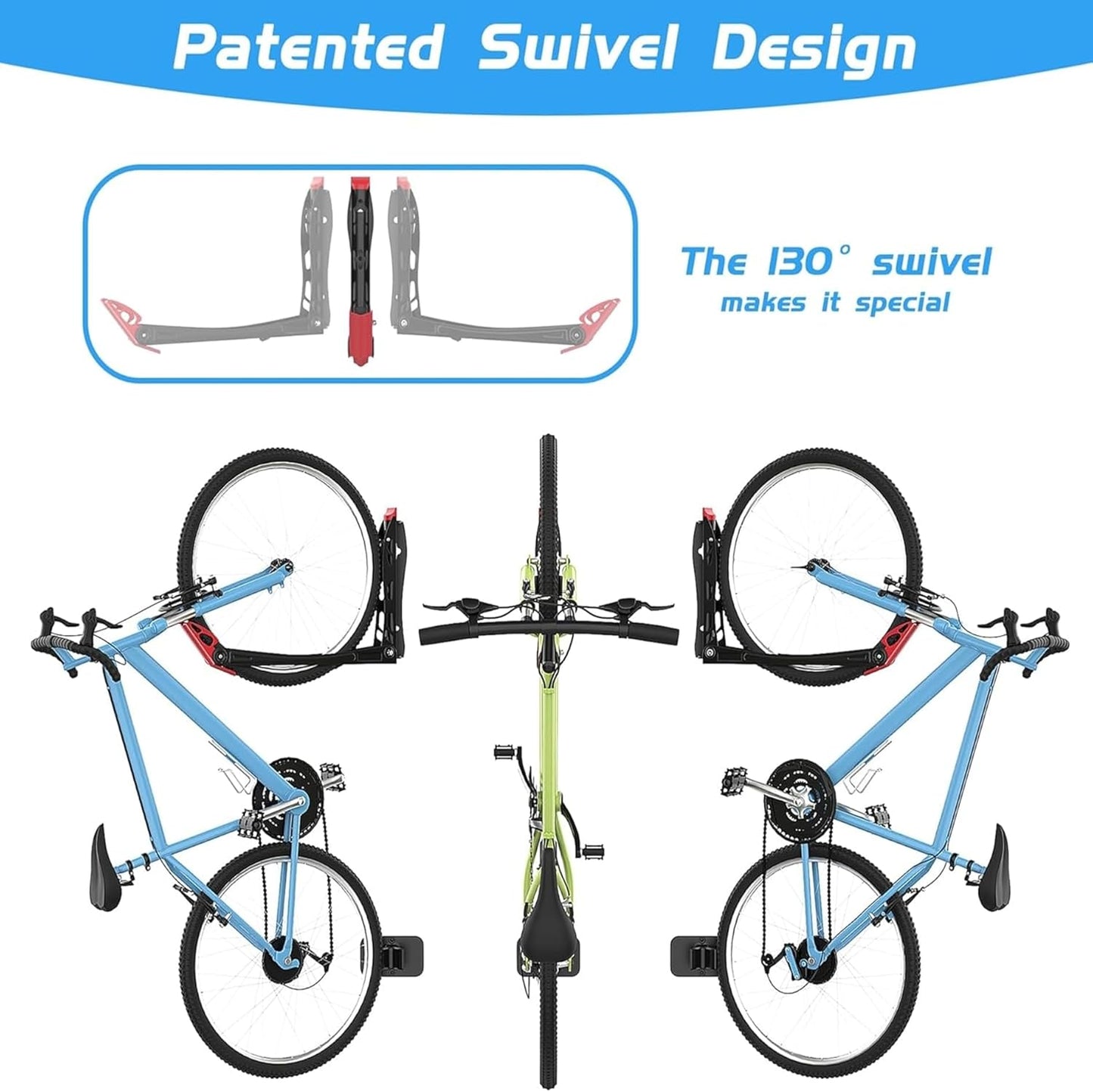 WALMANN BIKEPAL No Lifting Wall Mounted Swivel Bike Rack, Bike Wall Hangers for Garage Space Saving Vertical Bike Storage(1 Pack)