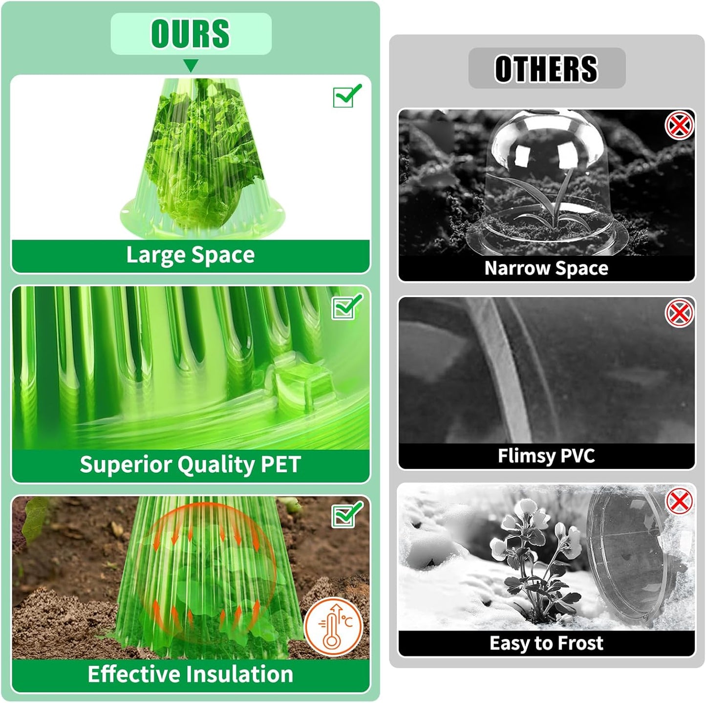 UQM 30 Pack Garden Cloches for Plants, Reusable Bell Plant Protector with Rotary Vent Cover, Garden Protection from Animals Snails Birds Chickens Insect, 9.18" H X 7.56" D (Green)