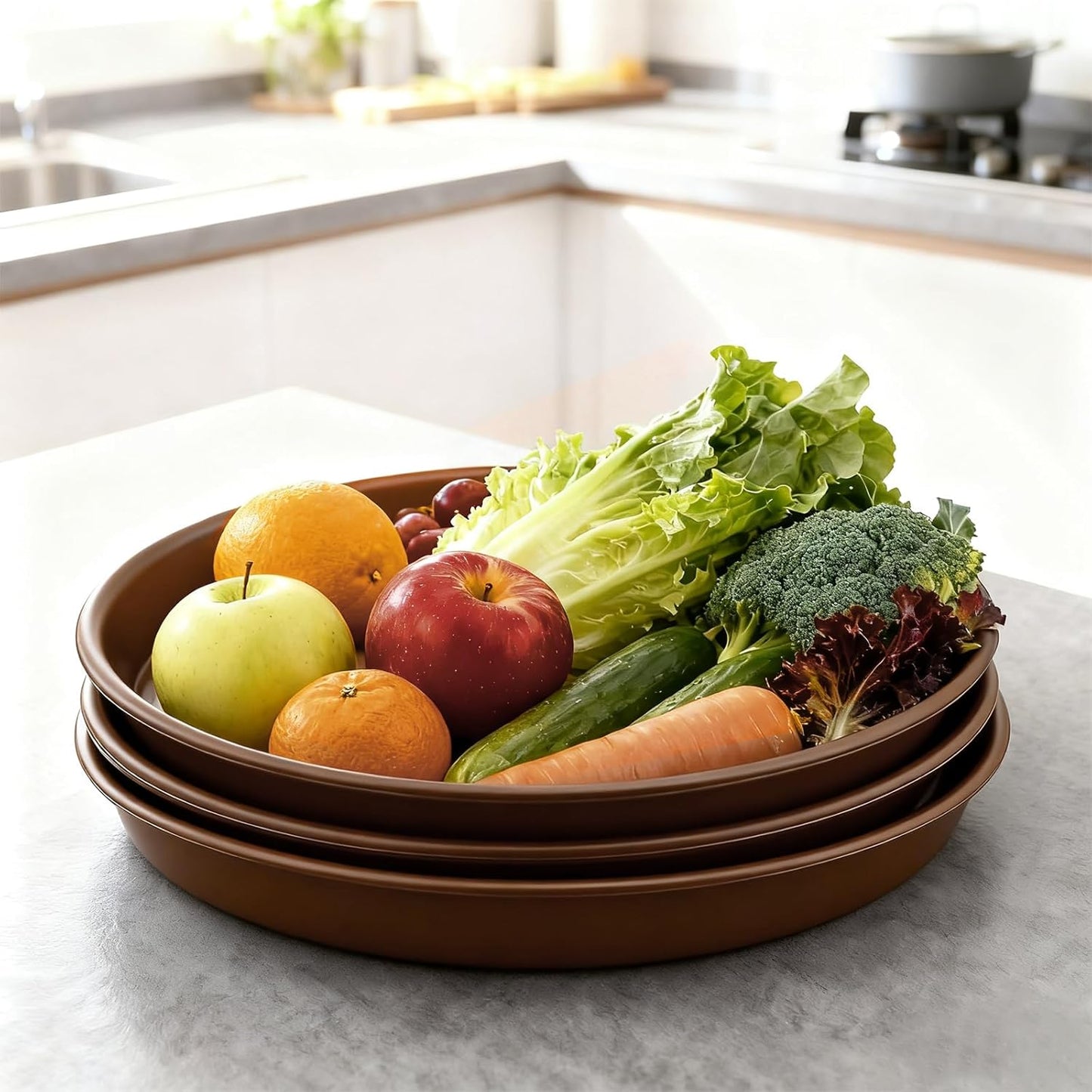 Plant Saucer 10 inch, Heavy Large Planter Durable Thicker Plastic Plant Trays for Indoors and Outdoor, Plant Saucer Drip Trays,Brown(10" - 3 Pack)