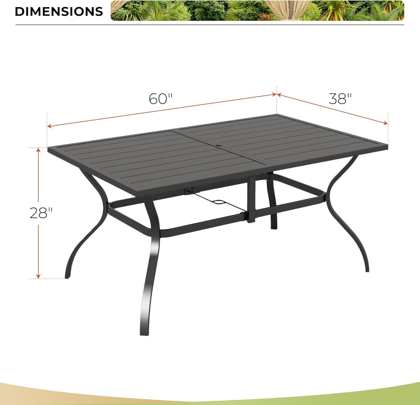 Outdoor Patio Dining Table for 6, 60" x 37" Rectangular Metal Patio Dining Table with Umbrella Hole for Garden, Backyard and Porch, Black