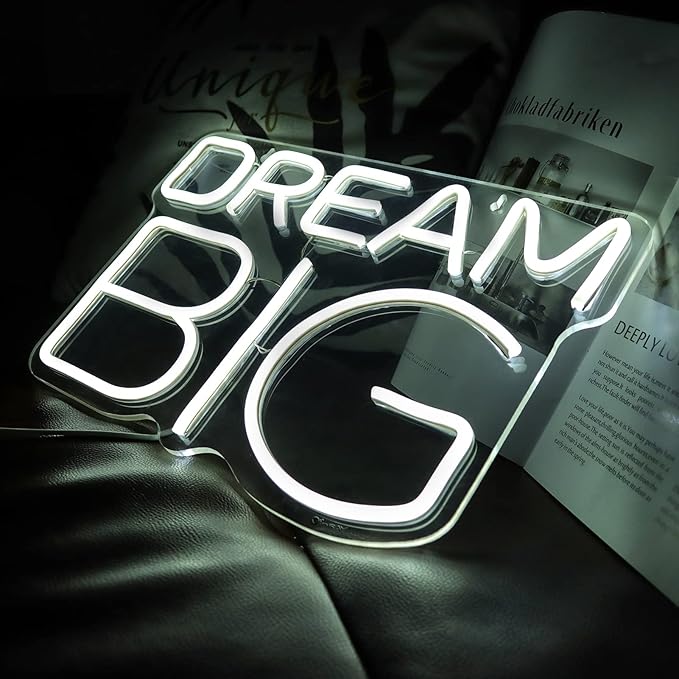 Dream-Big Neon Sign For Wall Decor In Bedroom or Bar,Dream Led Neon Sign For Birthday Gifts,Festivals Decoration,Party Sign Hang on Wall 15 * 9.8inches