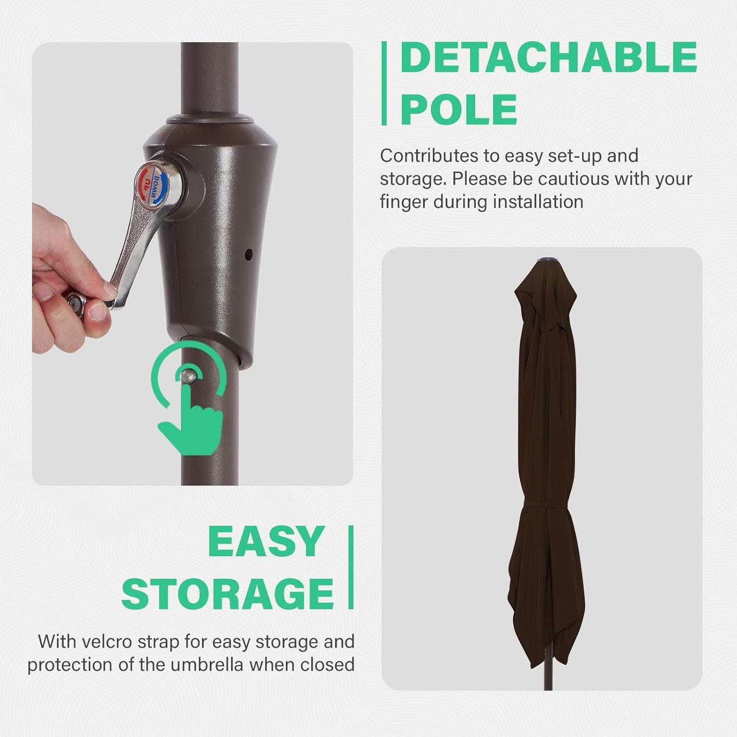 JEAREY 6.5x10 ft Rectangular Patio Umbrellas Outdoor Market Umbrella with Push Button Tilt and Crank, Rectangle Table Umbrella 6 Sturdy Ribs UV Protection for Pool Garden Backyard Deck, Brown